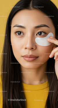 Young Woman Putting Eye Patch for Skincare and Beauty Routine