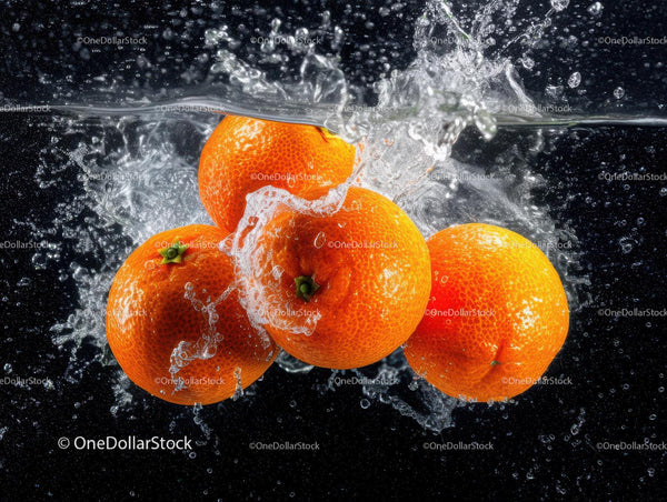 Fresh Juicy Oranges Splashing in Water for Health and Refreshment