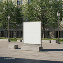 Blank Urban Billboard Surrounded by Green Trees and Lamps