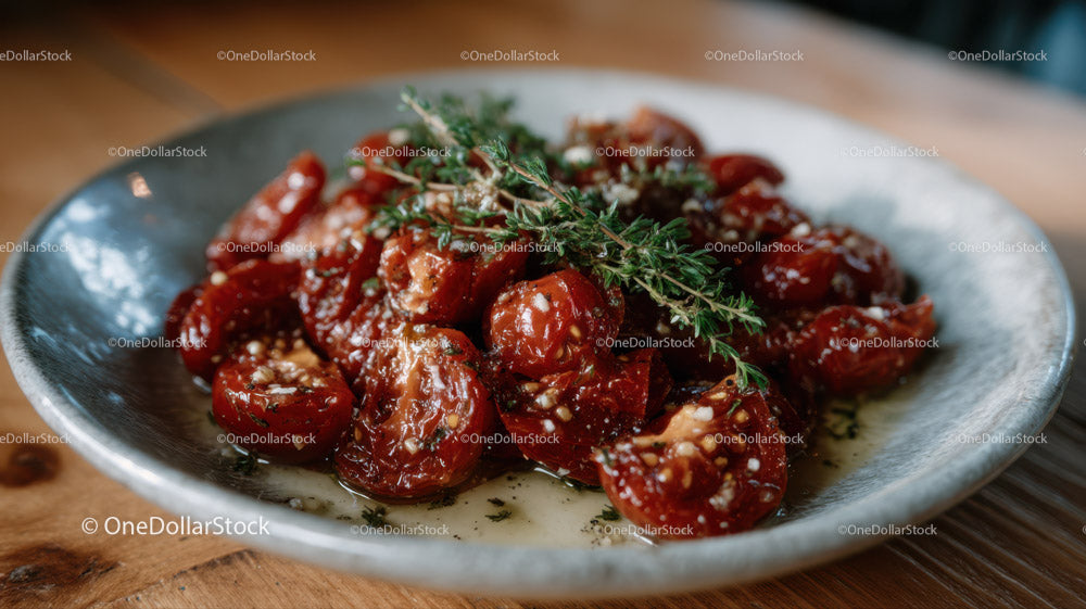 Cherry Tomatoes with Fresh Herbs on Rustic Plate for Gourmet Cuisine