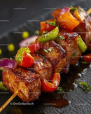 Grilled Meat Skewer with Fresh Peppers Tomatoes and Herbs
