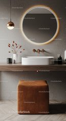 Modern Minimalist Bathroom with Copper Accents and Ambient Lighting