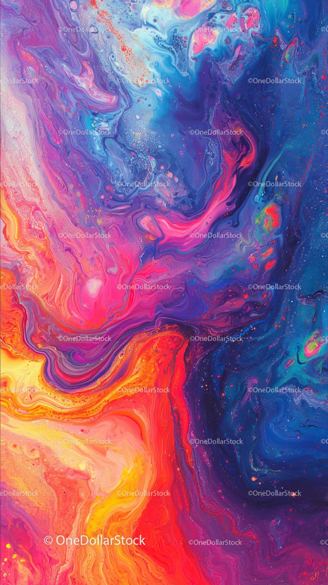 Colorful Abstract Fluid Art with Bright Pink and Blue Swirls