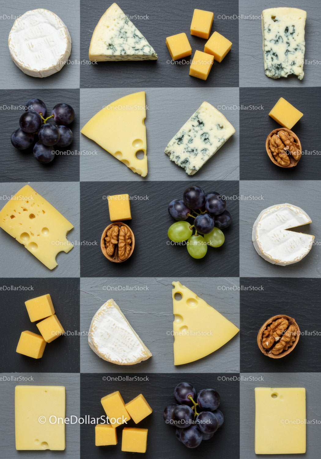 Assorted Cheese Varieties with Grapes and Walnuts