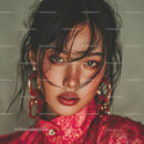 Fashion Portrait of a Woman with Red Lipstick and Black Hair