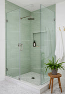 Modern Glass Shower Enclosure with Soft Green Tiles