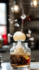 Fizzing Cola Explosion with Ice Cubes and Bubbles