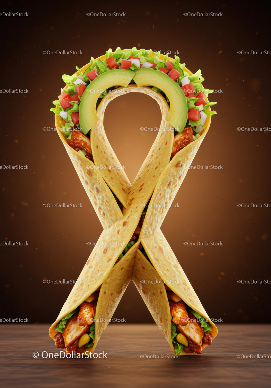 Dwa zawinięte burrito z kurczakiem tworzące kształt litery X