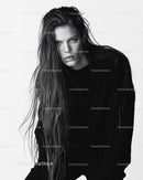 Black and White Portrait of Young Woman with Long Wet Hair