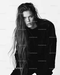 Black and White Portrait of Young Woman with Long Wet Hair