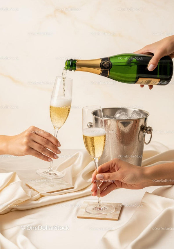 Champagne Toasting Scene with Bubbles and Elegant Glassware