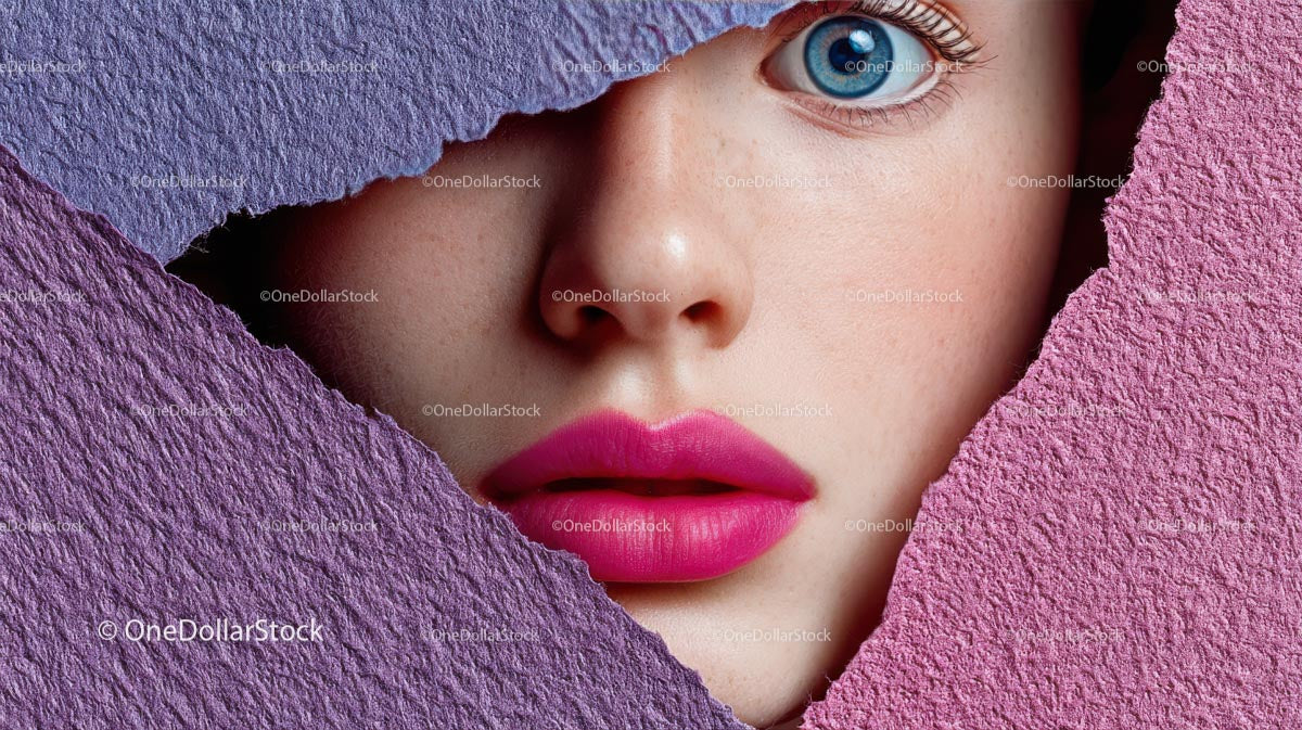 Close-Up Portrait of a Glamorous Model with Pink Lipstick