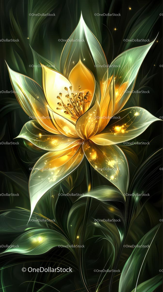Beautiful Illuminated Flower in Fantasy Botanical Art Style