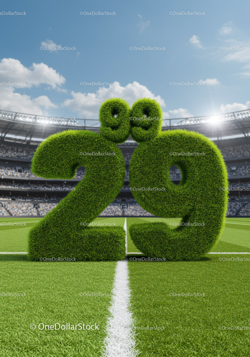Grass Sculpture of Number 29 on Football Field