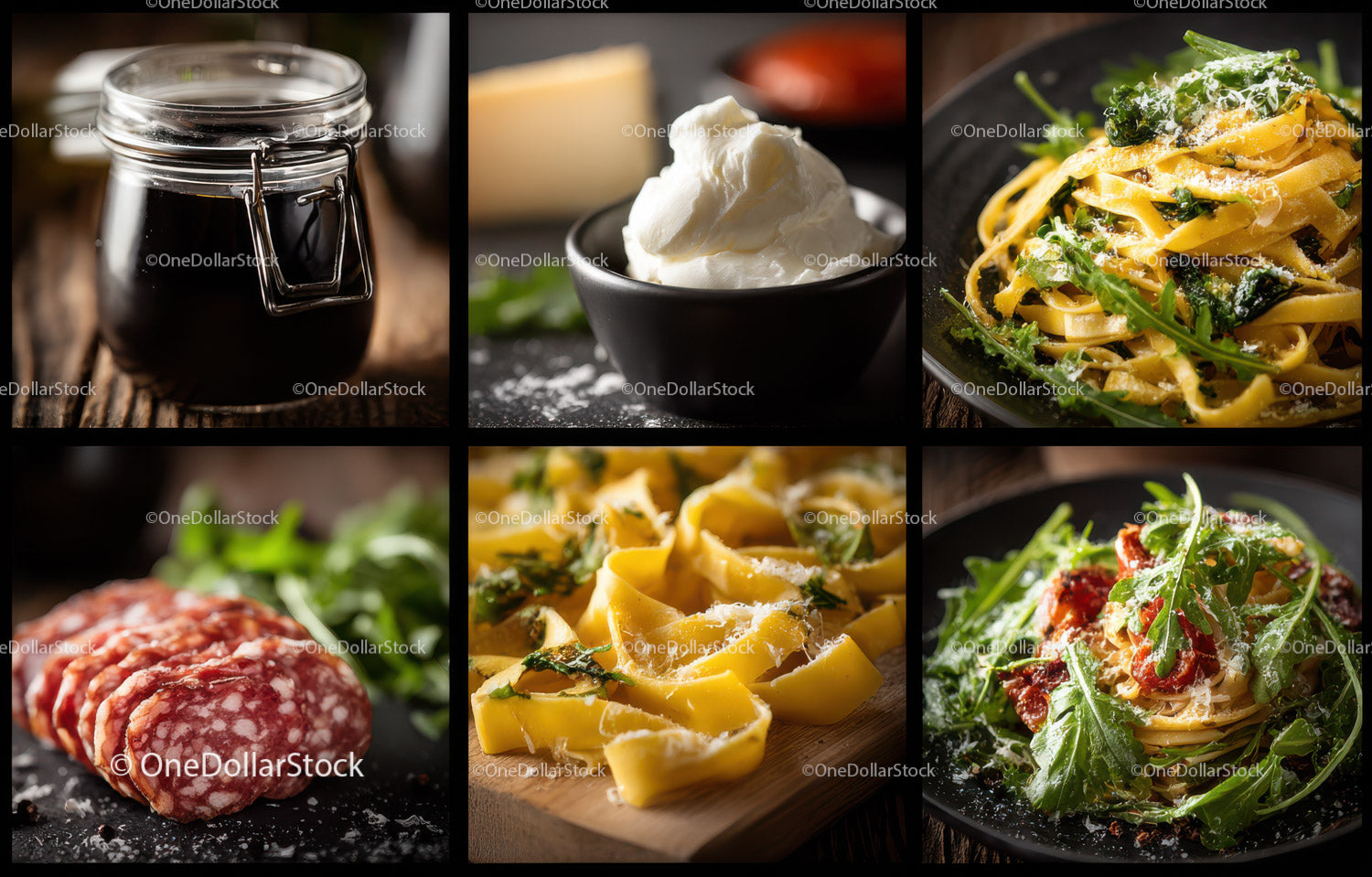 Assorted Italian Food Ingredients and Dishes Freshly Prepared