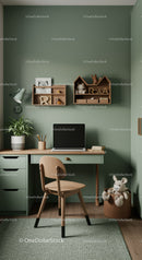 Children's Study Corner with Wooden Desk and Green Walls