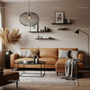 Cozy living room with leather sofa and modern decor