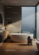 Modern Bathroom with Freestanding Tub and Wooden Flooring