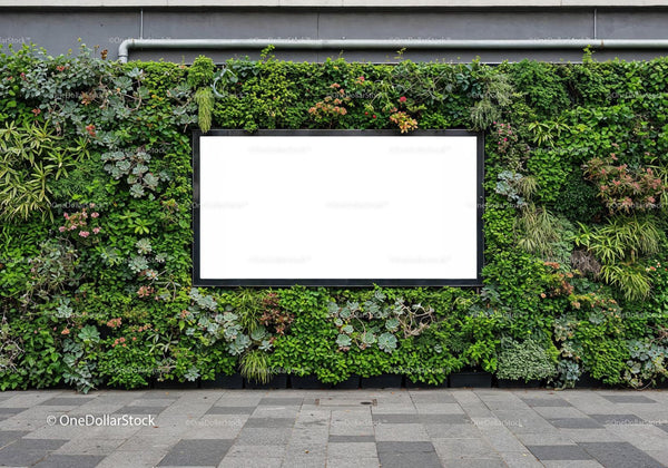Urban Vertical Garden with Blank Advertising Board JPG Mockup Image