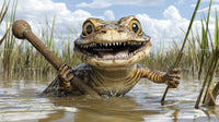 Fierce Amphibian Reptile Emerging from Water in Swamp Scene