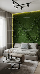 Contemporary Living Room with Green Moss Wall and Modern Decor