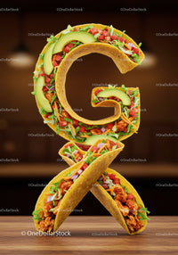 Creative Letter G Made of Mexican Tacos on Table