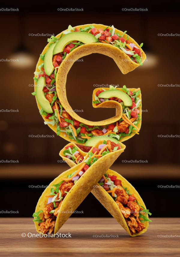 Creative Letter G Made of Mexican Tacos on Table