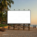 Empty Beach Billboard at Sunset with Palm Trees
