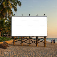 Empty Beach Billboard at Sunset with Palm Trees