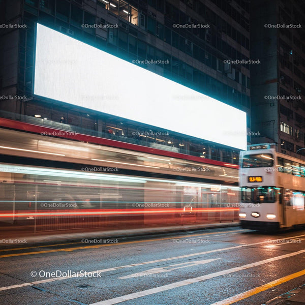 Blurred Motion of Double Decker Bus on Urban Street JPG Mockup Image