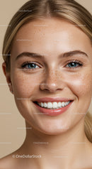 Close Up Portrait of Smiling Woman with Freckles