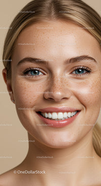 Close Up Portrait of Smiling Woman with Freckles