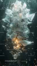 Broken Glass Shards Floating in Water Creating Abstract Scene