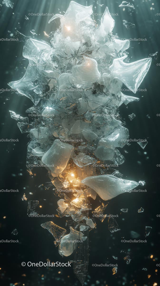 Broken Glass Shards Floating in Water Creating Abstract Scene