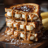 Banana and Caramel Toast Sandwich with Dripping Caramel Layered Dessert