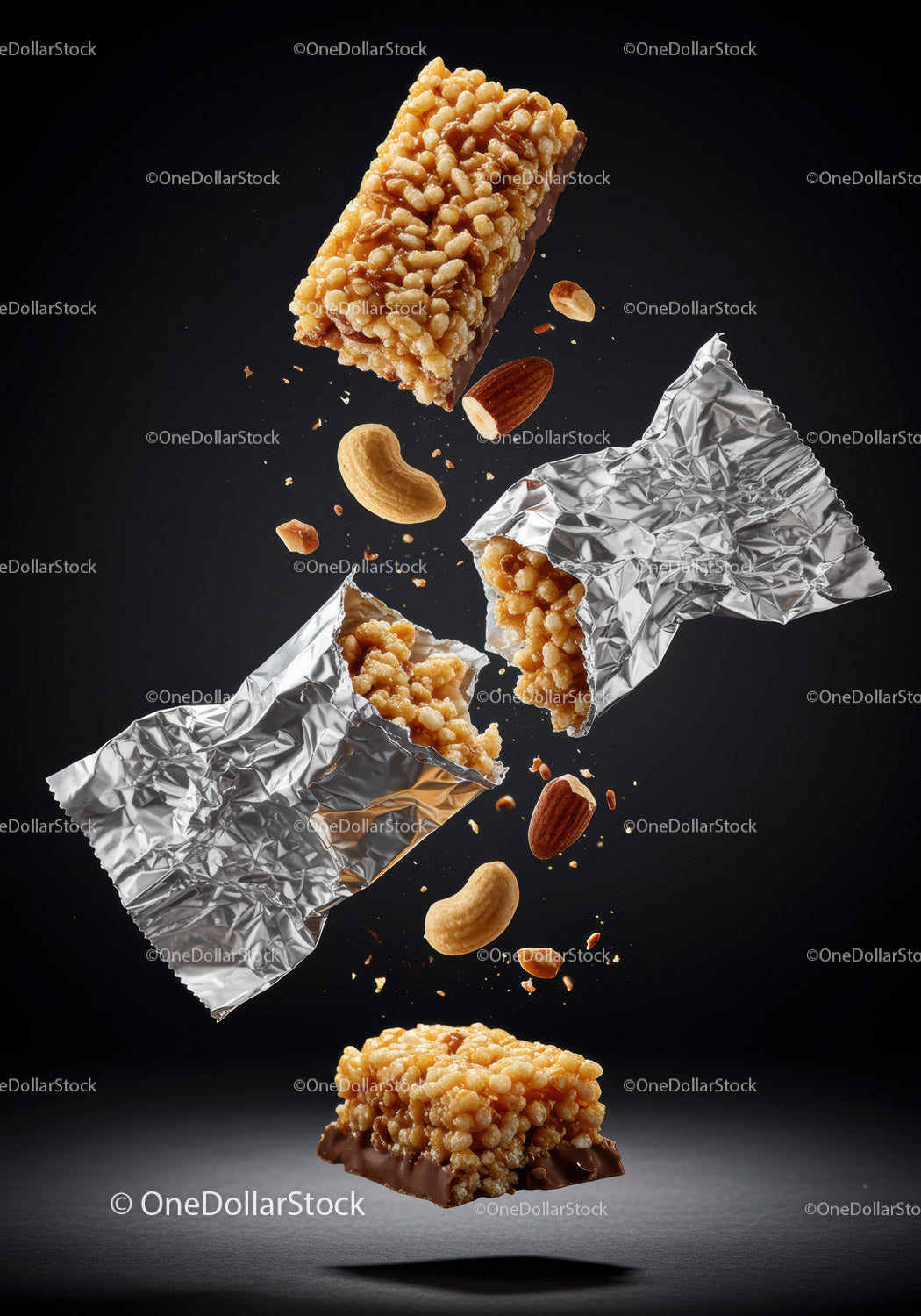 Crispy Nutty Cereal Bars with Chocolate Base in Foil