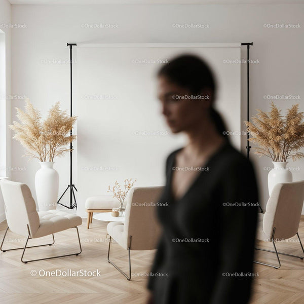 Modern Minimalist Living Room with Neutral Tones JPG Mockup Image