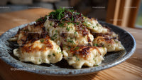 Dumplings with Bacon and Herbs Served in Rustic Bowl