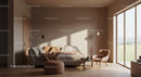 Sunlit Modern Living Room with Cozy Sofa and Wooden Accents