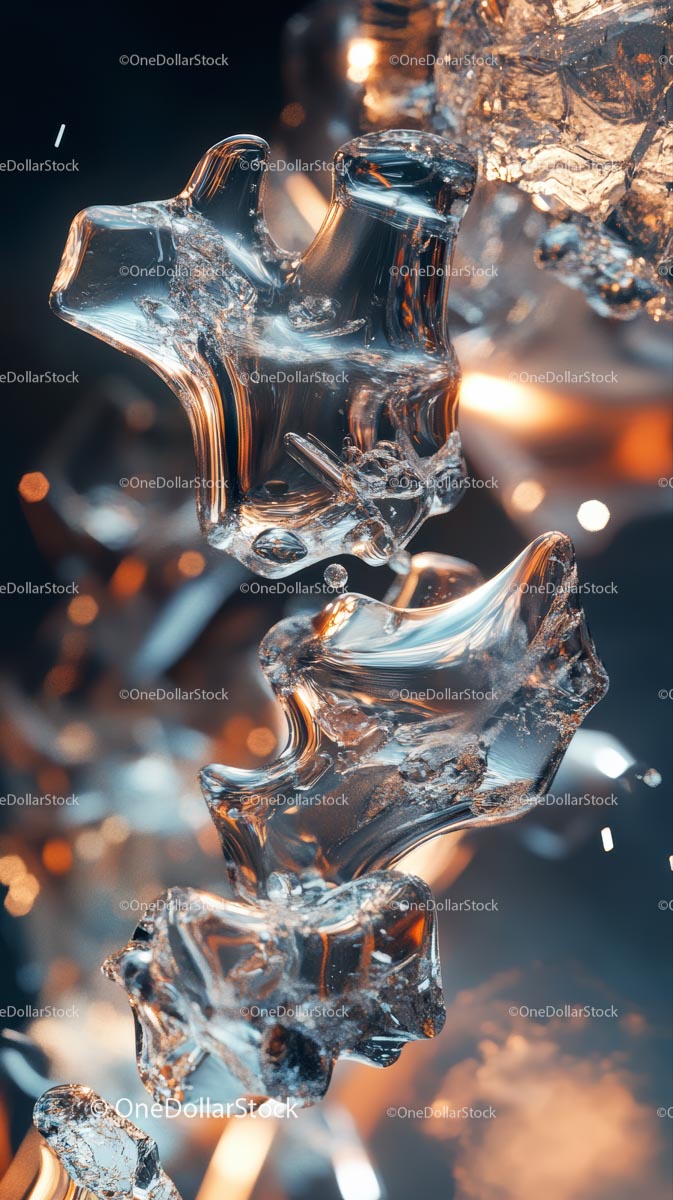 Close-up of Melting Ice Cubes with Reflection and Shine
