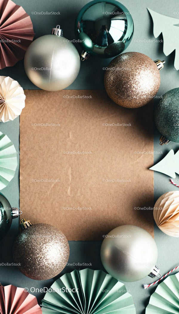 Christmas Ornaments and Paper Decorations with Blank Card