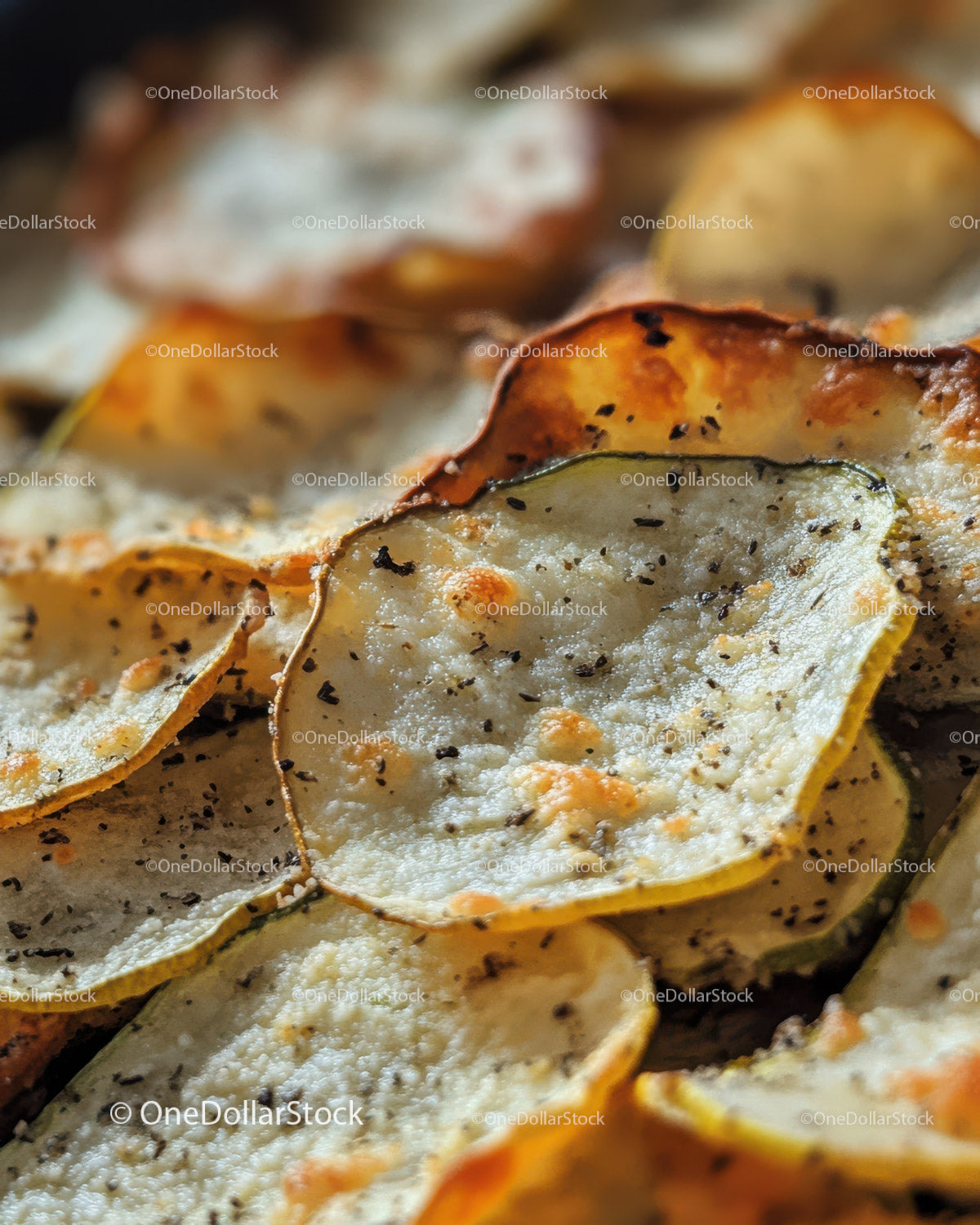 Fresh Roasted Zucchini Slices with Crispy Edges for Snack
