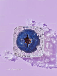 Fresh Blueberry Encased in Melting Ice Cube on Purple