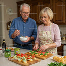 Senior Couple Preparing Colorful Canapés at Home