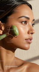Young Woman Receiving Facial Massage with Jade Roller for Glowing Skin