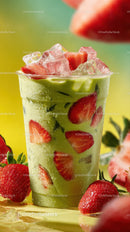 Fresh Strawberry and Green Smoothie in Tall Glass with Ice