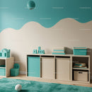 Modern Kids Room Storage with Colorful Toy Bins and Shelves