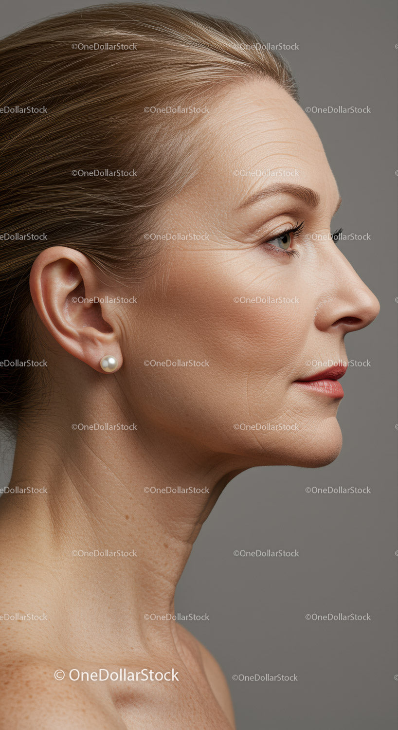 Elegant Mature Woman Profile with Stylish Hair and Pearl Earring