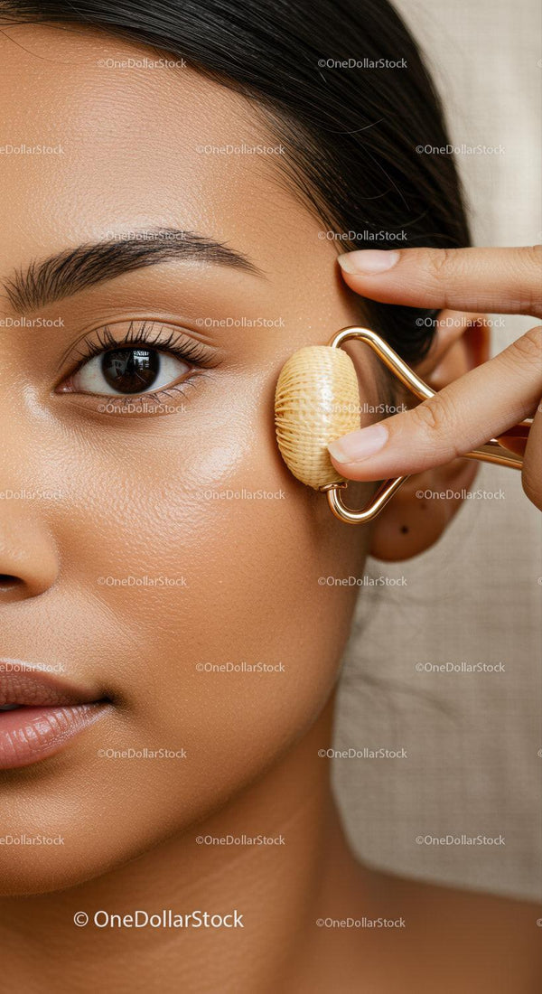 Close-up of a Woman Using Jade Roller for Skin Rejuvenation