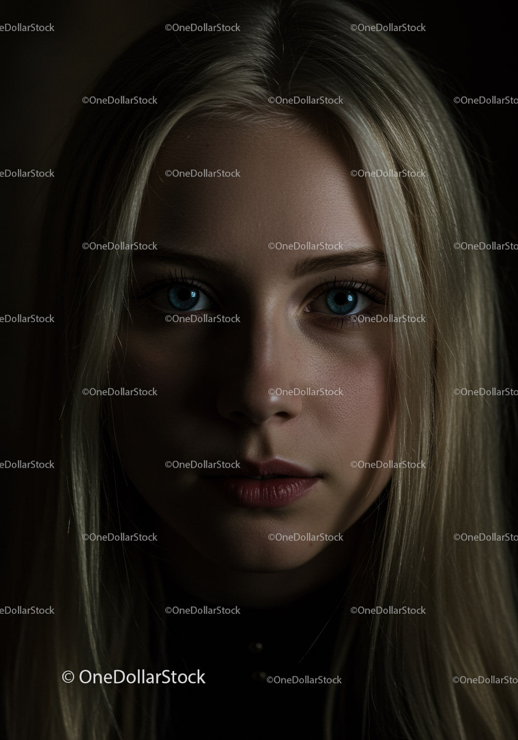 Close up portrait of thoughtful young woman with blue eyes